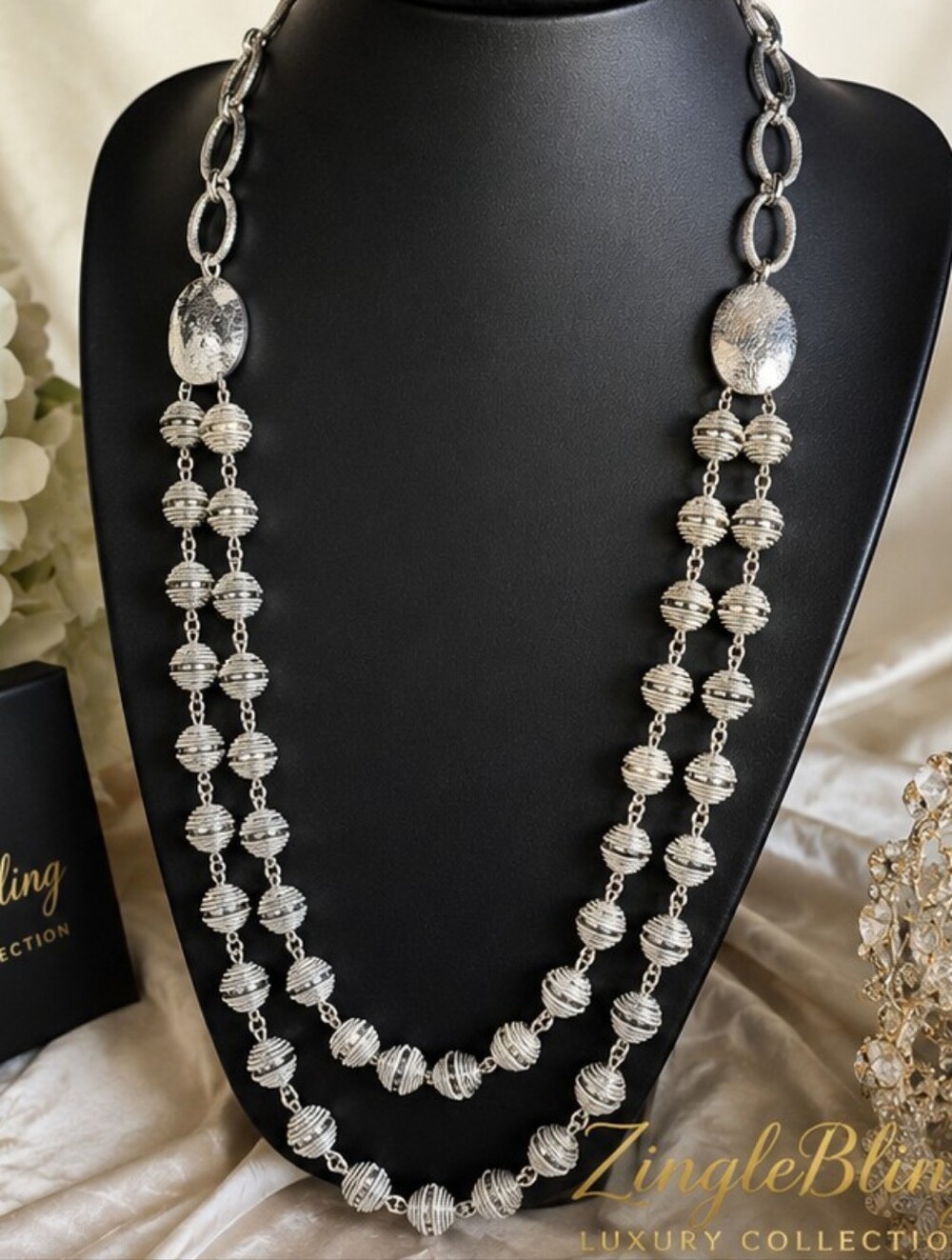 Chicos Vintage Silver Tone Wire Wrapped Bead Double Strand Necklace